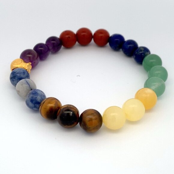 24K Gold Money Bag Lucky Charm Bracelet Gemstones Natural Rainbow Chakra Size 6" - Picture 6 of 9
